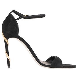 Rene Caovilla Sandali con tacco Margot Snake in pelle nera e dorata per donne EU 41 Gold hardware