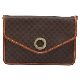Céline Celine Vintage Macadam Circle Logo Canvas and Leather Marrom