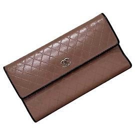 Chanel Tri-fold Long Wallet Black Beige