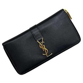 Saint Laurent Round Long Wallet - Black Leather Black