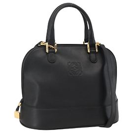 Bolsa Anagram de couro LOEWE 2 em 1 Preto Dourado Auth ARZ855 Preto Dourado