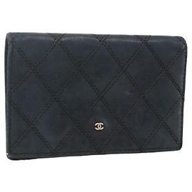 CHANEL Bicolore Card Case Lamb Skin Black CC Auth INZ119 Black