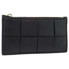Monedero de cuero negro Bottega Veneta Auth 174643 Negro