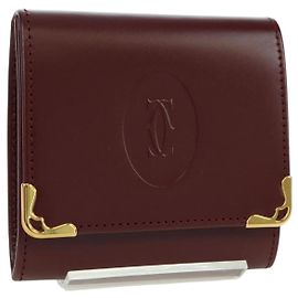 Bolsa de moedas em couro Bordeaux Must Line da CARTIER com dourado Auth am11224V Dourado Bordeaux