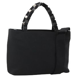 Salvatore Ferragamo Hand Bag Nylon 2way Black Silver Auth ka3729A Black Silvery