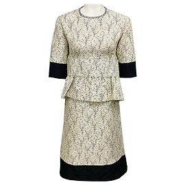 Robe midi peplum imprimée Marni crème / bleu clair / noir Multicolore