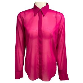 Blusa de chiffon de seda transparente en frambuesa Dries van Noten Rosa