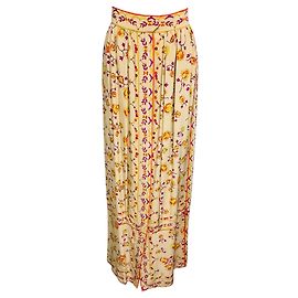 Saia maxi de seda impressa multicolorida vintage Emilio Pucci bege / roxa / laranja / amarela Bege