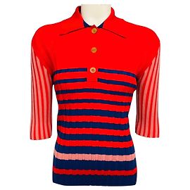 Pull polo en cachemire rayé rouge / bleu marine de Sonia Rykiel Rouge