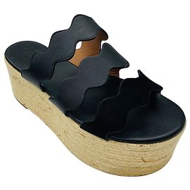 Chloé Chloe Black / Natural Leather Espadrille Platform Sandals Black
