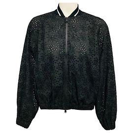 Schwarze Broderie Anglaise Bomberjacke Brunello Cucinelli Schwarz