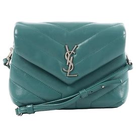 Bolsa transversal de couro acolchoada Loulou da Saint Laurent Paris em verde 467072 Verde