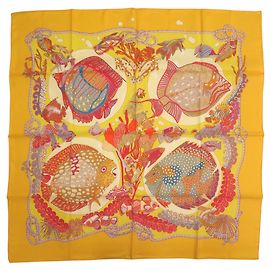 Lenço de seda Carre 90 Grands Fonds da Hermès Vermelho Amarelo