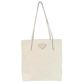 Prada Triangle Logo Plate Tote Bag White