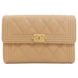 Chanel Boy Gold Hardware Bi-fold Wallet Beige