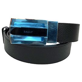 Bally Fabazia Reversible Leather Belt Black Silvery Navy blue