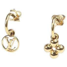 Louis Vuitton Blooming Gold Metal Drop Earrings Golden