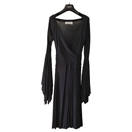 YVES SAINT LAURENT VESTITO MIDI IN VISCOSA. Nero