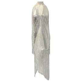 Rotate Silver / White Sequin Fringe Dress Silvery