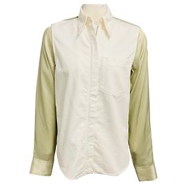 Camisa de denim e cetim de algodão branca / verde sálvia de Dries van Noten Multicor