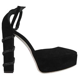 Rene Caovilla Cleo Crystal-Embellished Platform Pumps Black Suede Women EU 37 Black