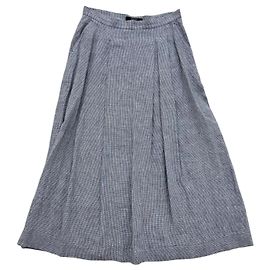 Max Mara Blue Linen Micro Houndstooth Long Skirt Blue