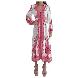 Zimmermann Bells Paisley Midi-Kleid aus rotem Leinen Pink Weiß Rot