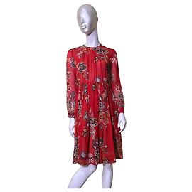 Msgm Floral Midi Silk Dress Red Multi Red Multiple colors