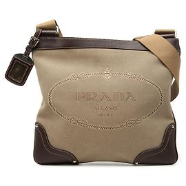 Borsa a tracolla in jacquard con logo Prada Marrone Beige