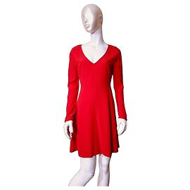 Diane Von Furstenberg Vestido de Paneles con Escote en V Rojo Naranja Roja Naranja