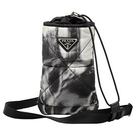 Capa para smartphone com alça em Re-Nylon e placa de logo triangular Prada Preto Branco