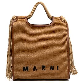 Marni Brown Large Raffia Fringe Marcel North South Tote Brown