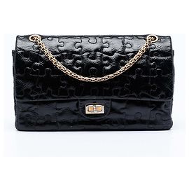 Chanel Noir Craquelé Verni Puzzle Réédition 2.55 Double Rabat 226 Noir