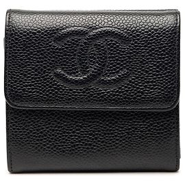Chanel Black CC Caviar Trifold Wallet Black