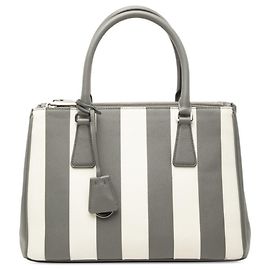 Sac à main rayé Galleria Medium de Prada Marron Blanc