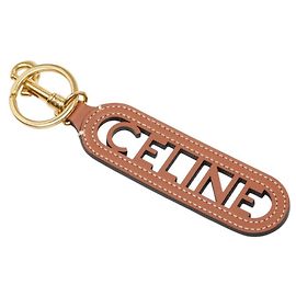 Céline Celine Perforated Leather Keyring Brown Golden