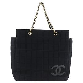 Chanel Black Jersey Chain Tote Bag Black