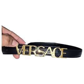 Cinto Versace com logo dourado Preto Gold hardware