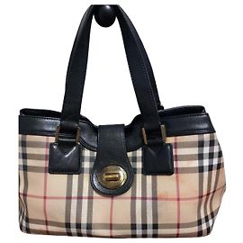 Borsa Burberry Check in Tela e Pelle Nero Multicolore Beige