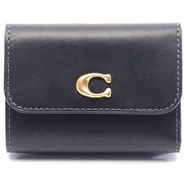 Coach Leather Card Holder Wallet Black Black