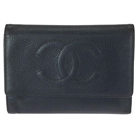 Billetera compacta de caviar vintage Chanel Negro