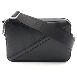 Fendi Diagonal Camera Case Zucca Shoulder Bag Black