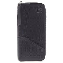 Loewe Puzzle Open Leather Wallet Black Black