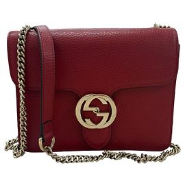 Gucci Leather Interlocking Shoulder Bag Red