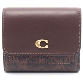 Coach MILA Leather PVC Trifold Wallet Brown