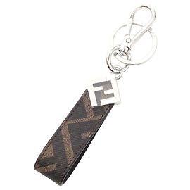 Porte-clés Fendi FF Square Zucca en toile enduite de PVC Marron