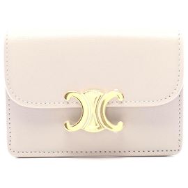 Céline Tarjetero de cuero Triomphe de Celine Castaño Beige