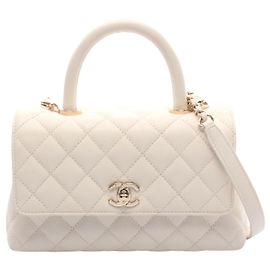 Borsa in pelle Chanel Coco Handle Flap Bianco