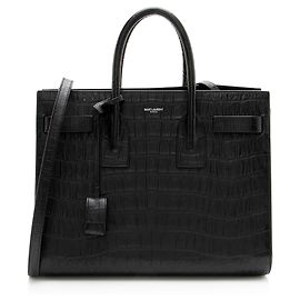 Saint Laurent Croc Embossed Leather Sac De Jour Small Tote Noir