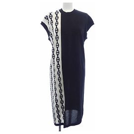 Vestido de seda y cachemira Hermès Negro Blanco
